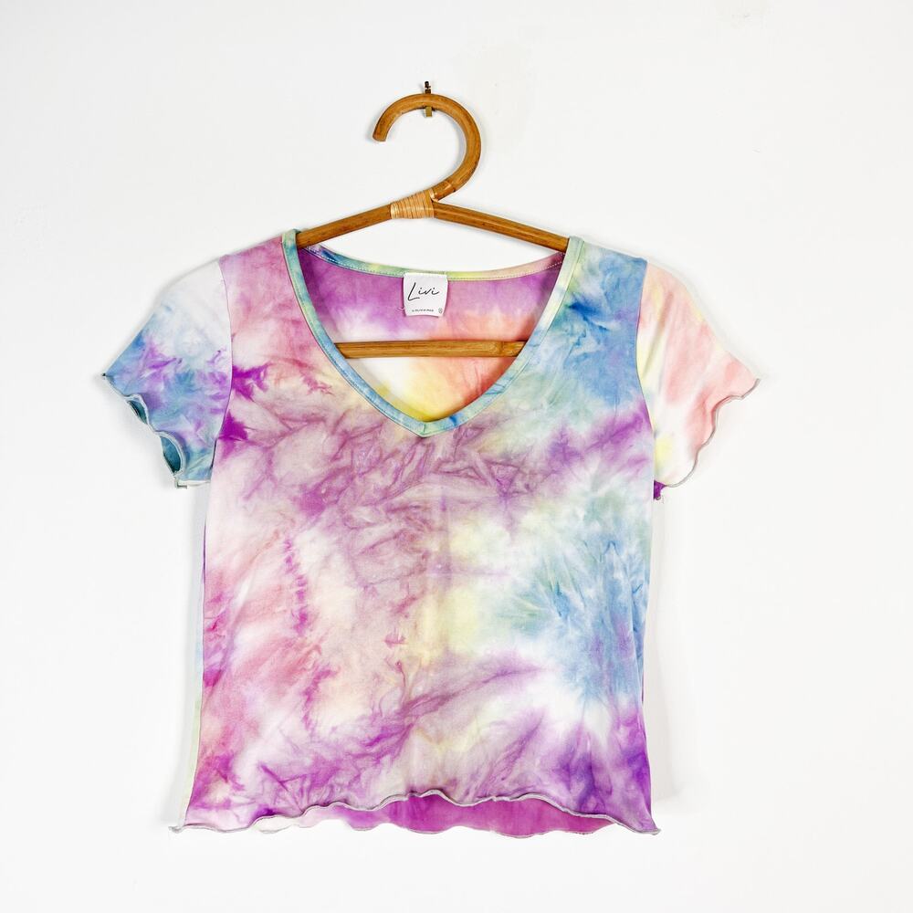 Livi by Olivia Rae Rainbow Tie Dye Baby Tee Top Retro 90s Size XS